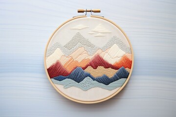 Mountain Simplicity in Embroidery Hoop: Handmade Art, Generative