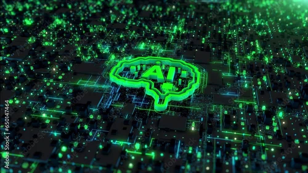 Poster green 3d ai, artificial intelligence animation abstract background, technology ai concept, computer 