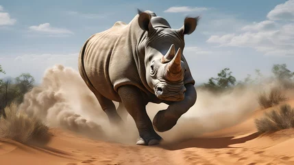 Foto op Canvas Angry aggressive rhinoceros running towards the camera © mashimara