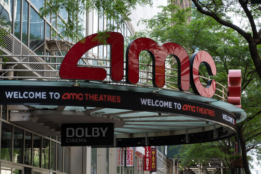 New York, NY, USA - June 2, 2022: An AMC movie theater.