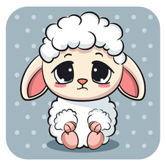 Cute sad baby sheep in cartoon style. Vector illustration.