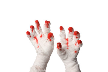 PNG, Hands in white bandage with blood, isolated on white background