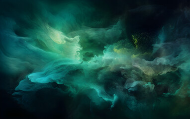 Fototapeta na wymiar Abstract art background features a blend of blue and green shiny glitter steam cloud, Generative AI