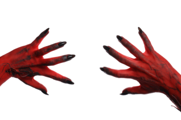 PNG, Red female hands with black nails, isolated on white background