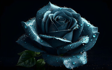 Blue rose against black background, Generative AI