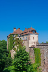 Blick auf Burg Lützelstein in La Petite-Pierre. Departement Bas-Rhin in der Region Elsass in...