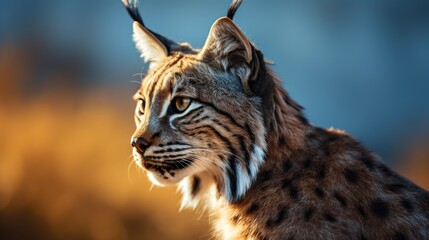 Obraz premium Close-up view of an adult Iberian lynx in a Mediterranean oak forest. World's rarest animal.