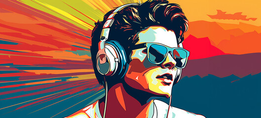 Colorful Pop Art: Retro Gentleman with Sunglasses