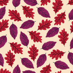 Seamless vector drawing with leaves. Autumn leaves background, design to print on textile, fabric, wallpaper, wrapping paper, greeting cards. Mid-Autumn Celebration.