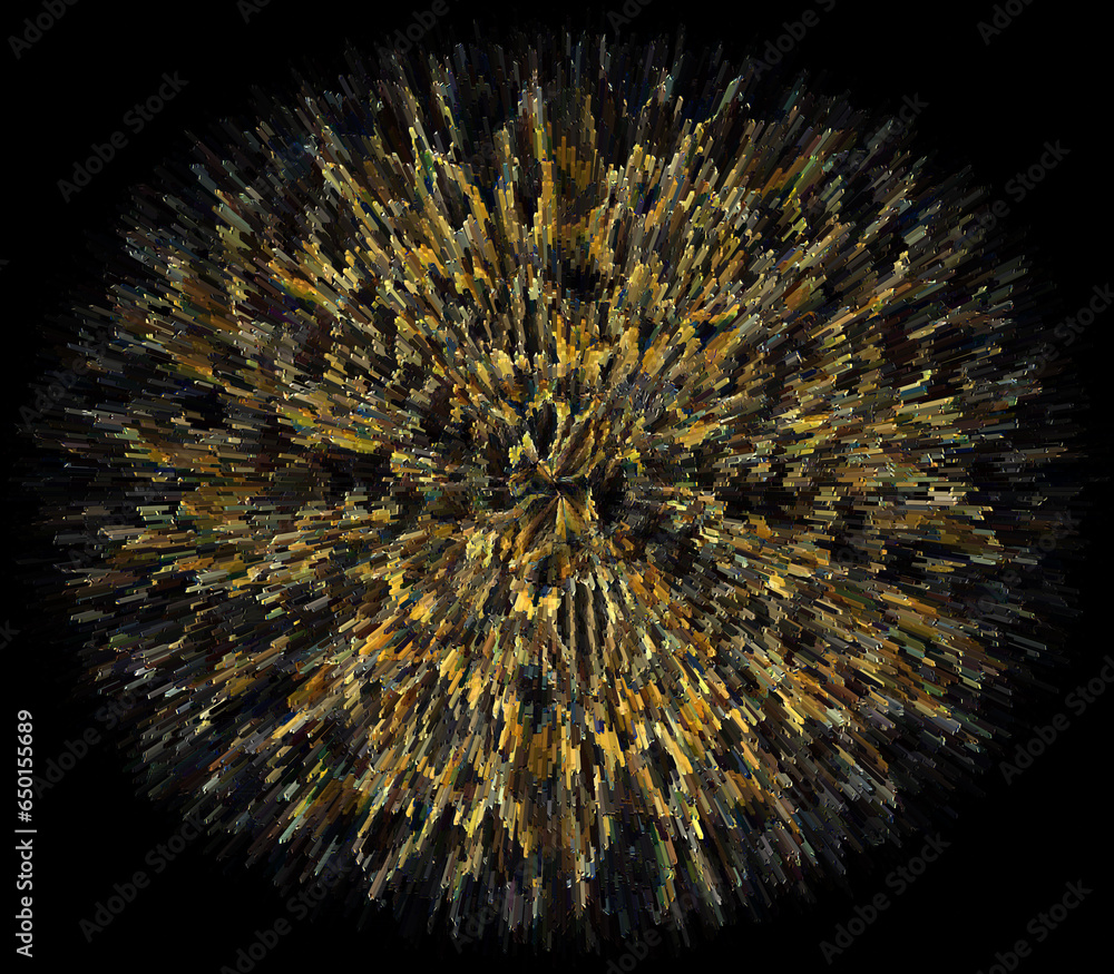 Aufkleber exploding golden yellow connected grid pattern on a black background
