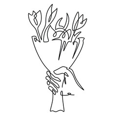 Vector continuous one line flower bouquet illustration