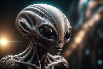Extraterrestrial humanoid alien lifeform creature with big dark eyes