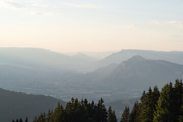 Mountain layers of The Chartreuse mountains and Grésivaudan valley in french alps.
