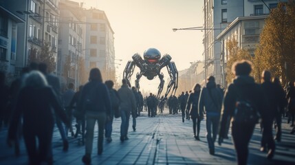 Robot in the middle of the city, AI generated Image