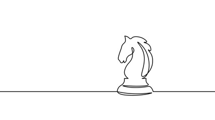 One line chess knight silhouette drawing. Continuous line sketch play strategy game graphic object element business concept. Simple outline vector illustration © LuckyStep