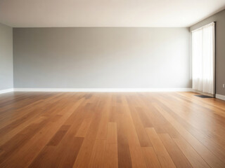 Empty gray wall room with wooden floor. Contemporary interior background.