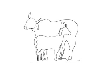 One continuous line drawing of sacrificial animals cows and goats
