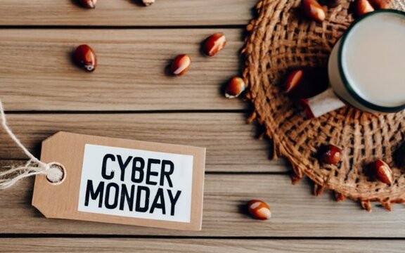 Top view of tag for cyber monday with copy space generated by Ai