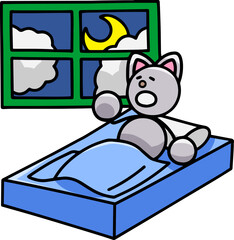 就寝でふとんに入るにゃんまるのイラスト(左右反転バージョン)　猫
