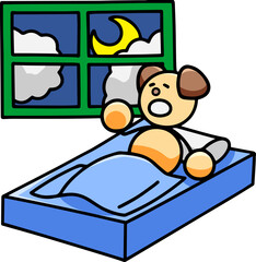 就寝でふとんに入るわんまるのイラスト(左右反転バージョン)　犬
