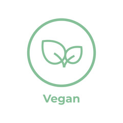 Vegan diet icon. Organic, bio, ecological symbol. Healthy, fresh and non-violent food. Vector line green circular illustration with leaves for labels, tags and logos