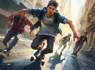 A group of skaters on the street