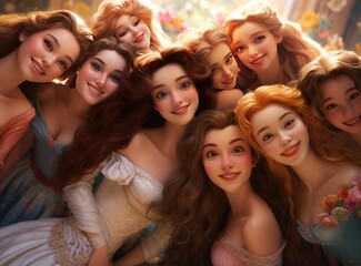 A group of princesses smiling