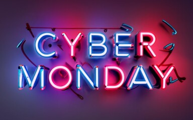 3d cyber monday neon light glow  generated by Ai