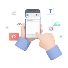 3DCG｜手に持ったスマホで手軽にブログを更新する人