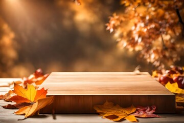 autumn leaves on a wooden table generated by AI technology