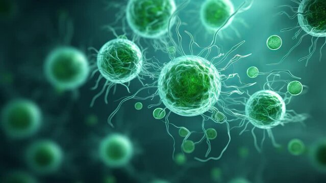 Animation of the activity of neurons and synapses. Neural connections in outer space, radioactivity, neurotransmitters, brain, axons. Mind concept.