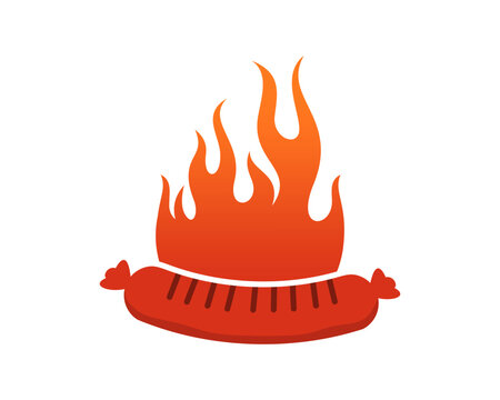 Sausage with fire flame vector illustration