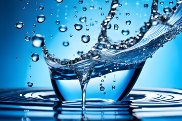 water drop waves drops diffuse blue background
