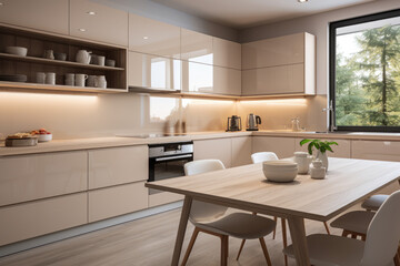 Interior design modern minimal kitchen room, interior clean style, living space, interior design japan style, three-dimensional, natural light, generative ai.