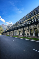 Fototapeta na wymiar Canfranc international station, located in Canfranc, Spain, is a historic railway station.