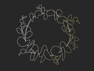 Golden laurel wreath on black background. Golden gradient in floral wreath for invitation