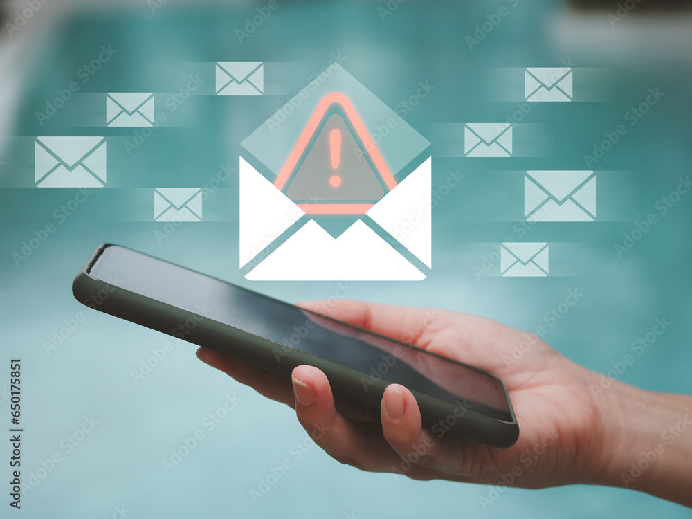 Poster email virus spam via electronic messages malware that comes with emails after opening personal data 
