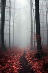 Foggy forest in late autumn or early winter