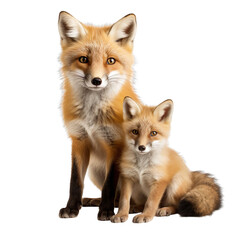 Fototapeta premium front view of fox animal with baby isolated on a white transparent background.