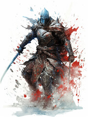 soldier in battle with his sword  Ink drawing digital illustration t shirt design for print design