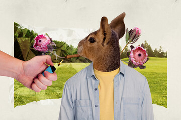 Illustration image collage of weird bizarre personage enjoying smoking cigarette relax outside bad...