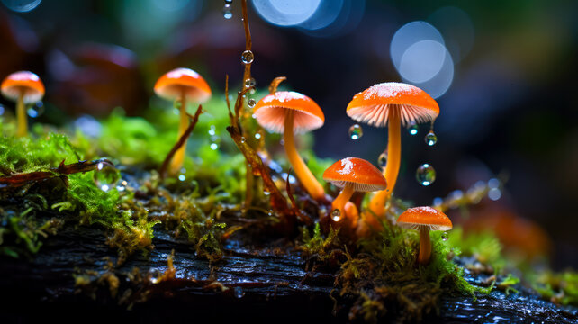 Makrofotografie von Pilzen im Regenwald. Generiert mit KI