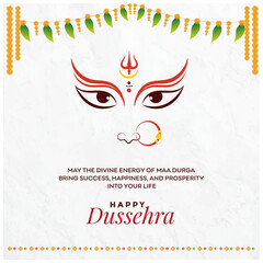 Happy Dussehra, Dasara, Maa Durga, Durga Puja Illustration. Indian Festival Wishes Vector Social Media Template