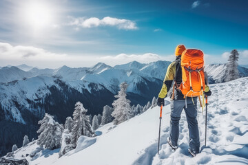 Mountaineer backcountry ski wailing in the mountains. - obrazy, fototapety, plakaty