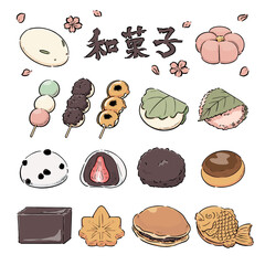 手描きの和菓子イラストセット
