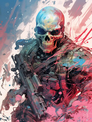 Armed Skull Soldier Ink drawing digital illustration print design