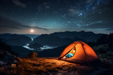 camping in the mountains at night 
