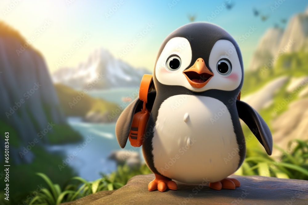 Poster a picture of a penguin holding a cell phone. this image can be used to depict technology, communicat