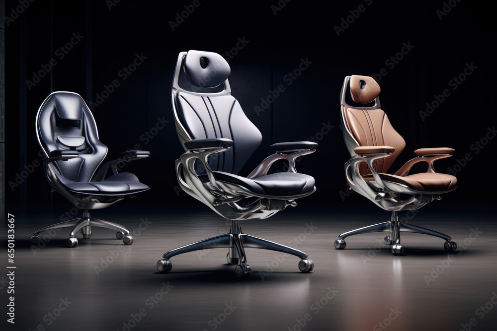 Poster a group of office chairs sitting on top of a wooden floor. this versatile image can be used to depic