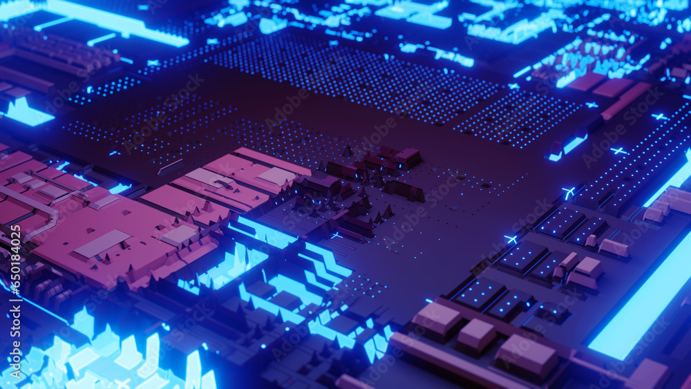 Poster futuristic electronic circuit board. central computer processors cpu concept. technological and scie